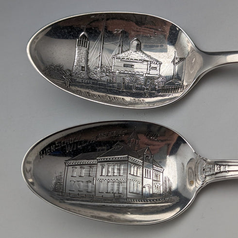 1900 年左右美國古董純銀紀念品湯匙 x4 甜點湯匙尺寸